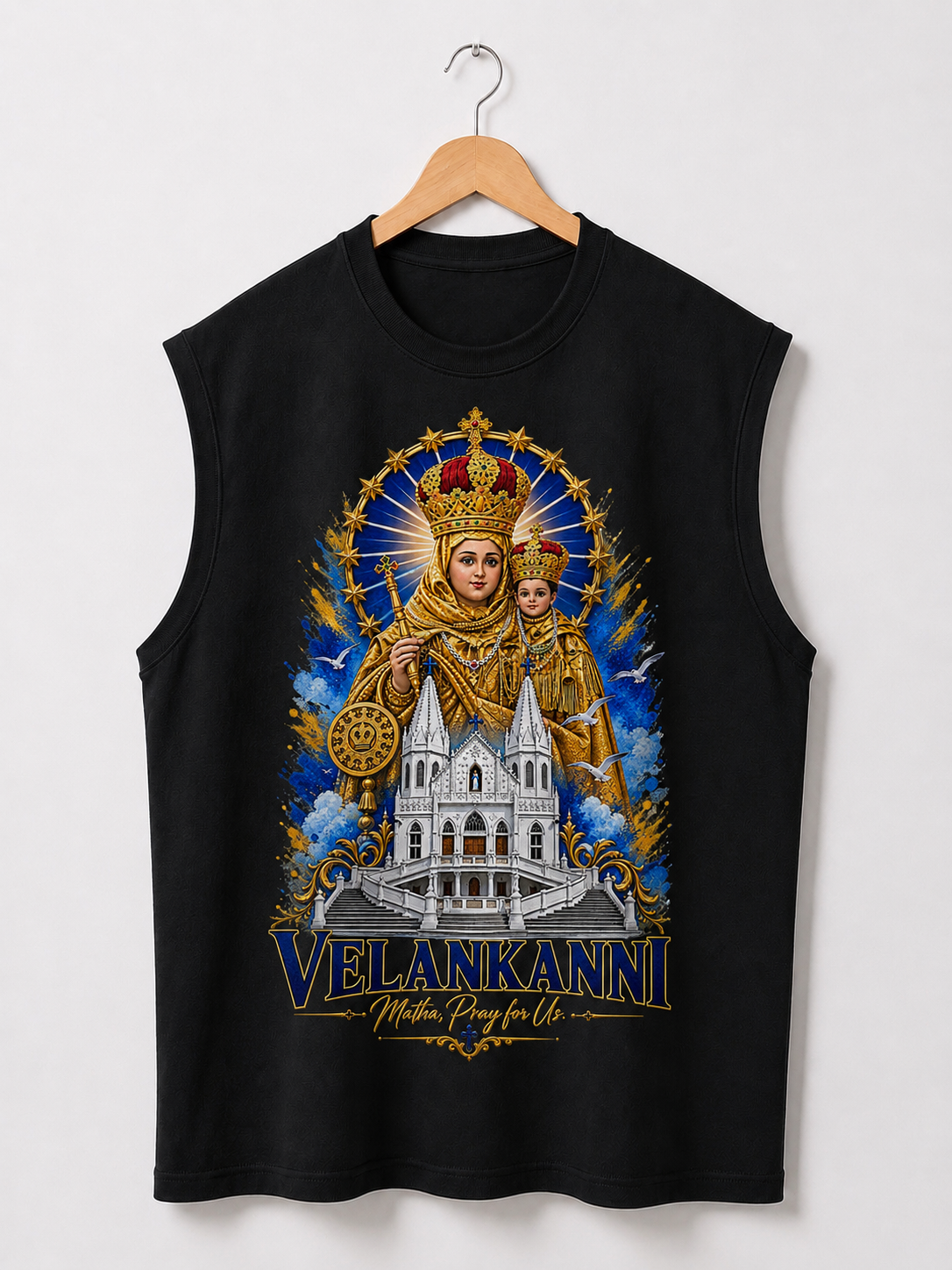 Velankanni Mary Oversized Tank Top French Terry Premium Sleeveless Tshirt | All Colors