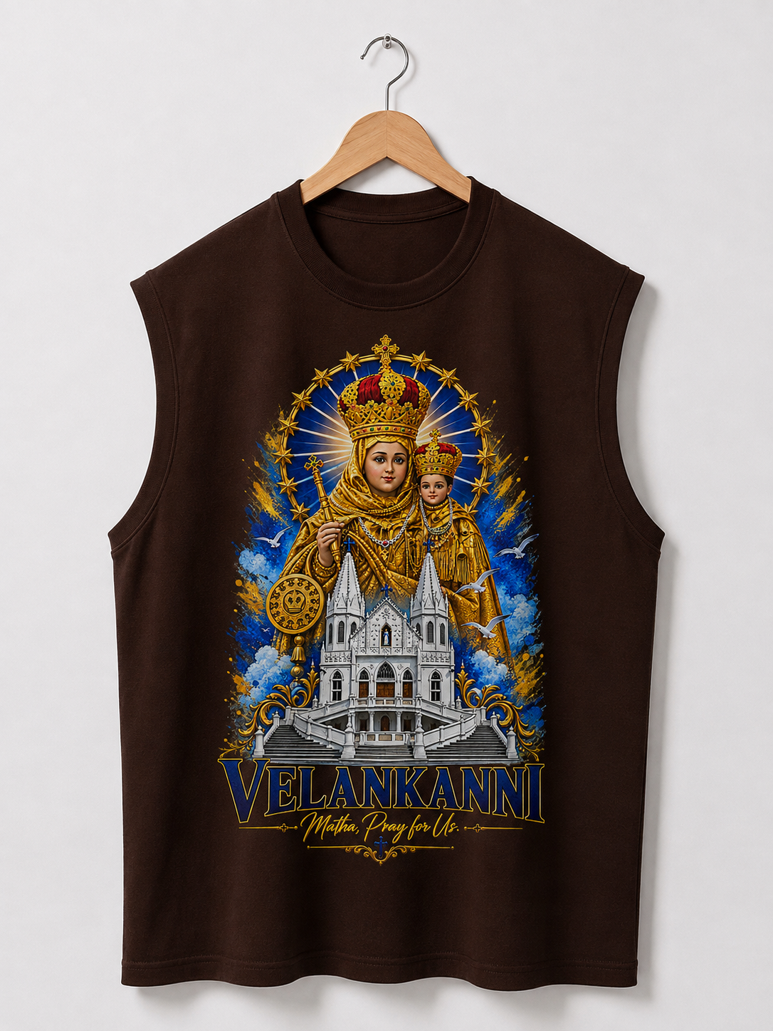 Velankanni Mary Oversized Tank Top French Terry Premium Sleeveless Tshirt | All Colors