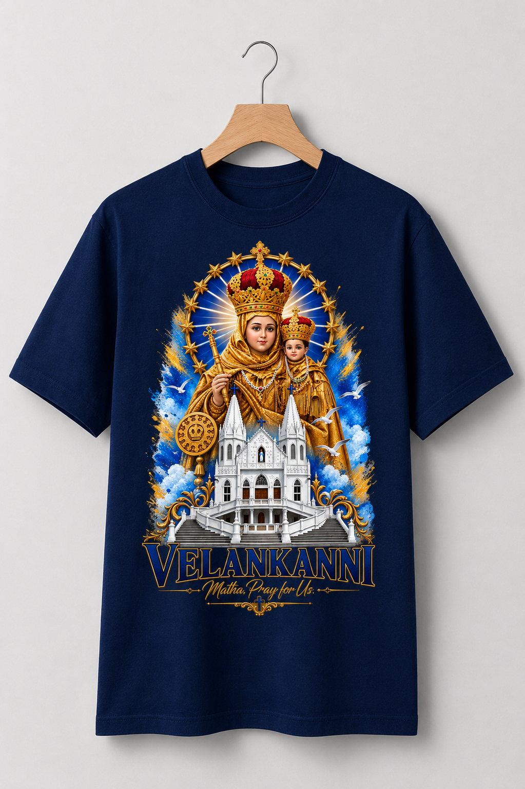 Velankanni Matha Premium Tshirt | Pearl Blue