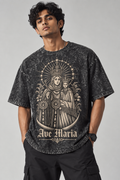 Oversized Premium Tshirt | Velankanni Matha Vintage Design | Stone Black