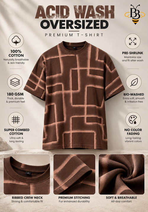 Brown Block Fade – Acid Wash Oversized Premium T-Shirt