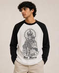 Waffle-Knit Full Sleeve Velankanni Mary Premium Tshirt | Ranglan | Black