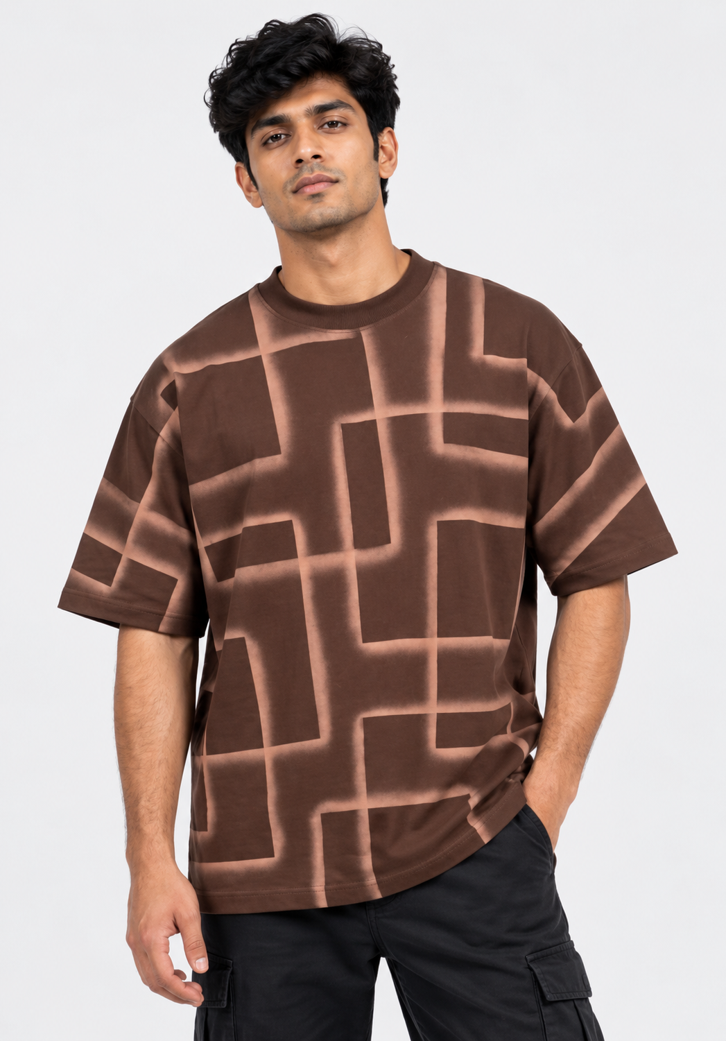 Brown Block Fade – Acid Wash Oversized Premium T-Shirt