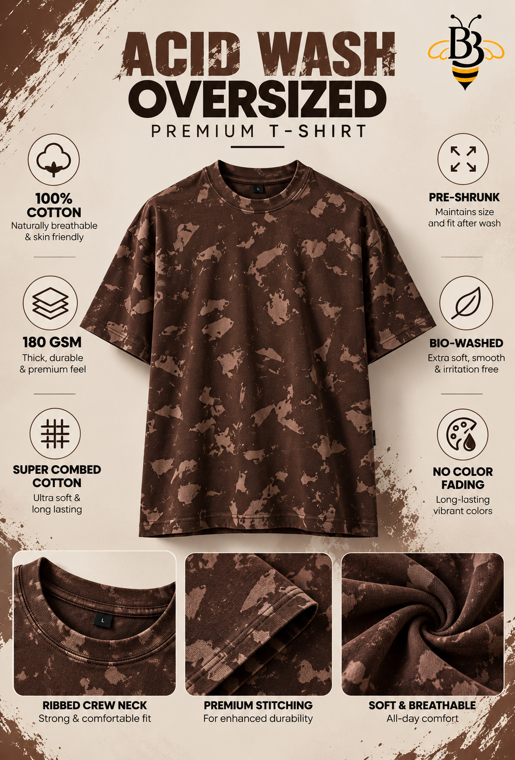 Browb Splatter Wash – Acid Wash Oversized Premium T-Shirt