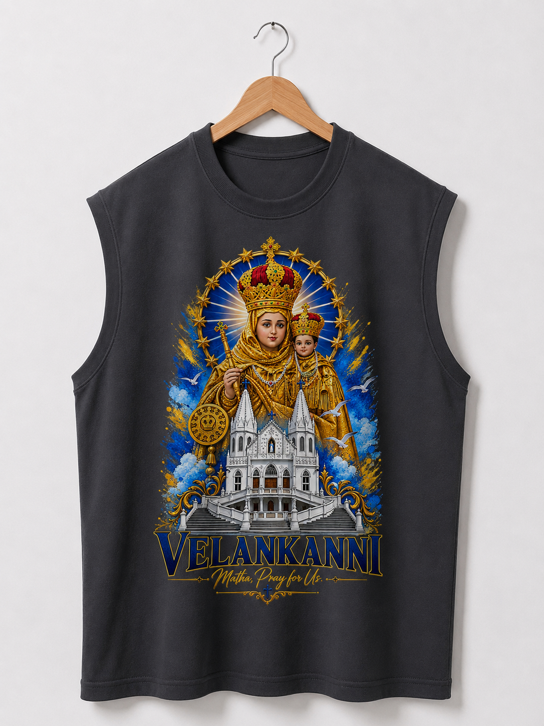 Velankanni Mary Oversized Tank Top French Terry Premium Sleeveless Tshirt | All Colors