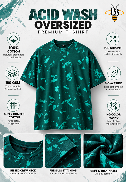 Dark Green Splatter Wash – Acid Wash Oversized Premium T-Shirt