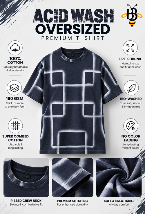Blue Block Fade – Acid Wash Oversized Premium T-Shirt