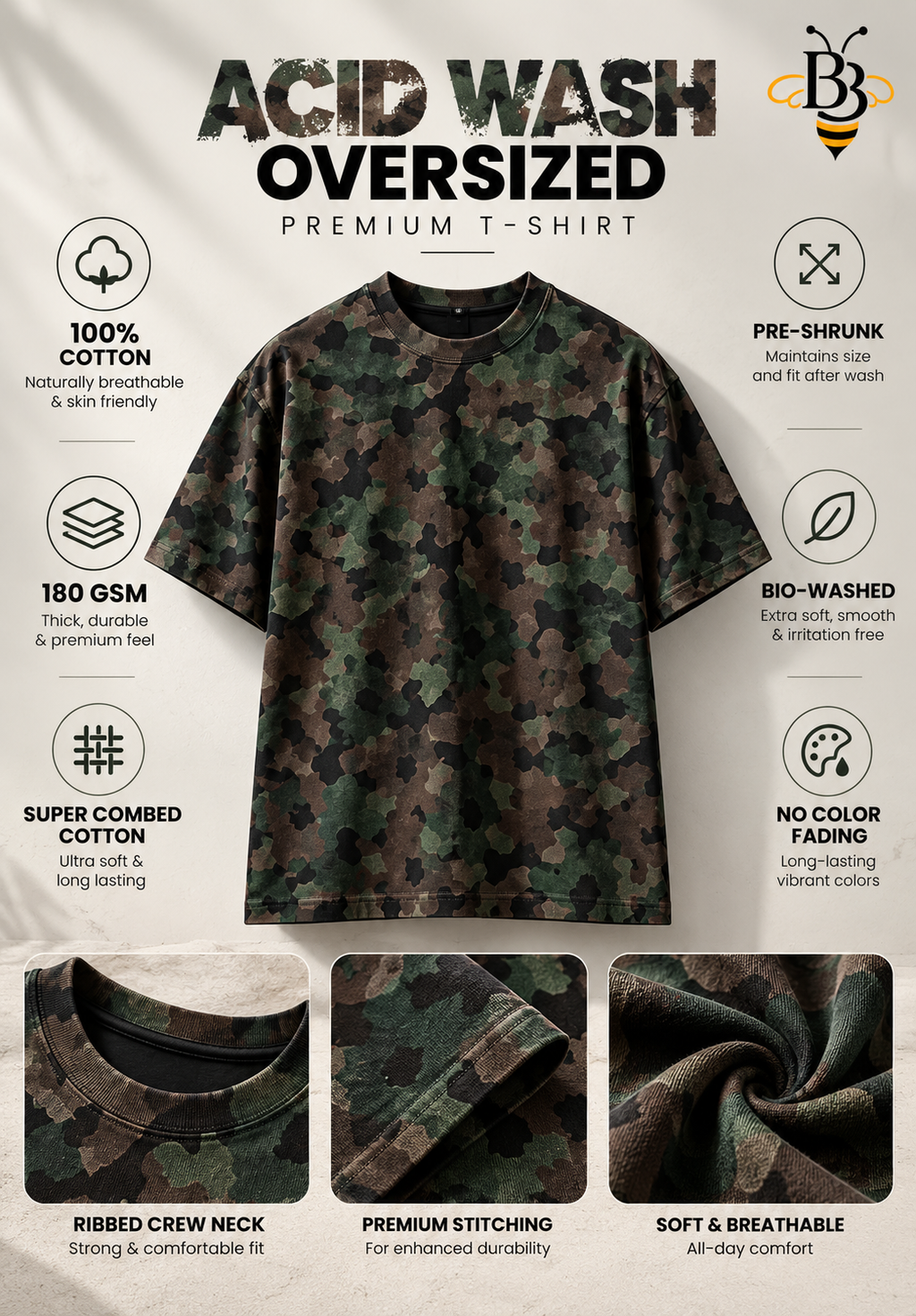 Camo Fade – Acid Wash Oversized Premium T-Shirt