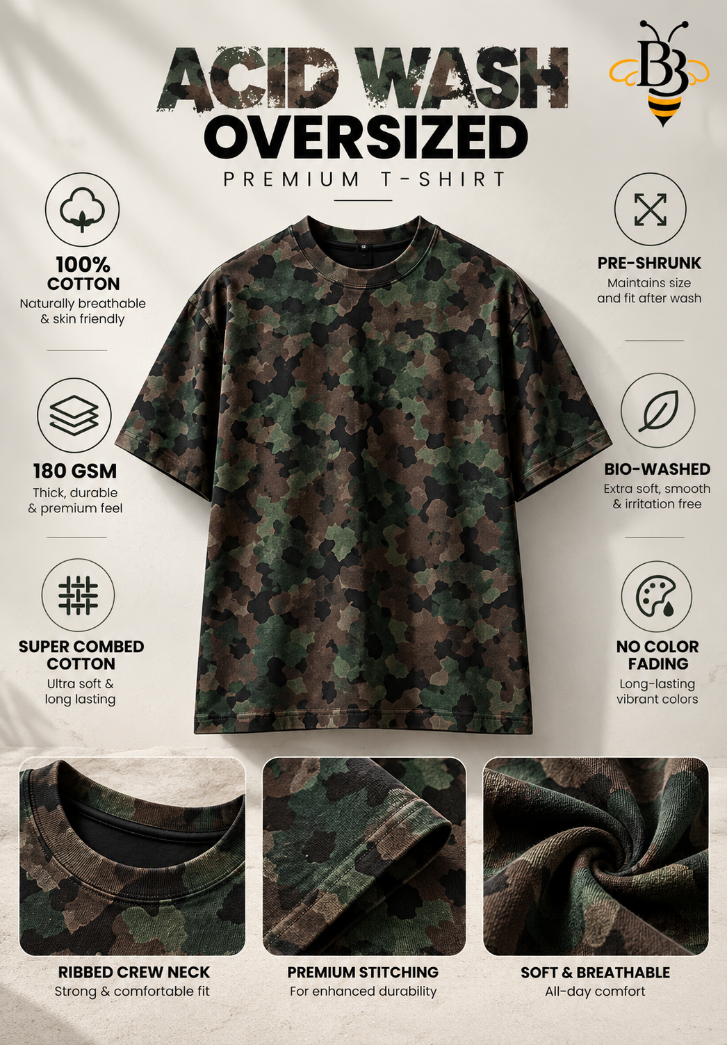 Camo Fade – Acid Wash Oversized Premium T-Shirt