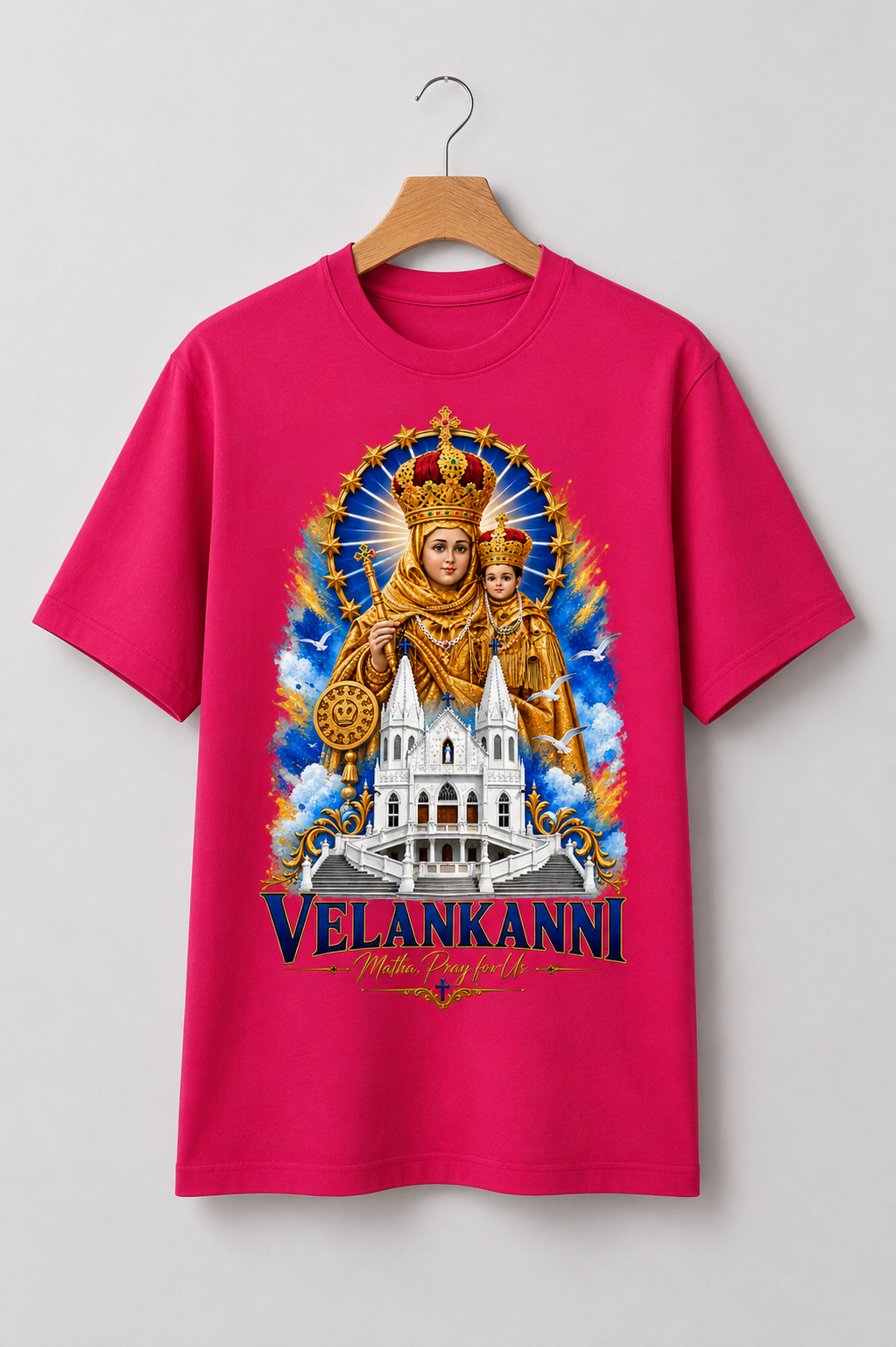 Velankanni Matha Premium Tshirt | Hot Pink