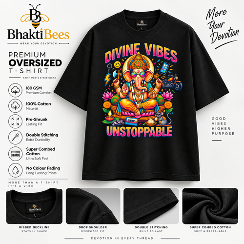 Divine Vibes Ganesha Oversized T-Shirt – Unstoppable | Black